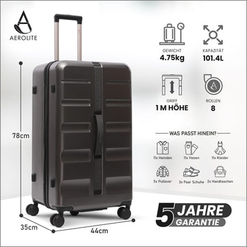 Aerolite 101L Großer Truhenkoffer mit 4+1 Spinner-Rädern, ABS-Hartschale, TSA-Schloss und leichtem Design – Holzkohle